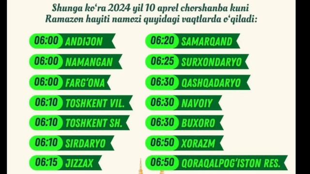 RAMAZON HAYITI NAMOZI O'QILISH VAQTI, HAYIT NAMOZI VAQTI, РАМАЗОН ХАЙИТИ УКИЛИШ ВАКТИ, ХАЙИТ НАМОЗИ