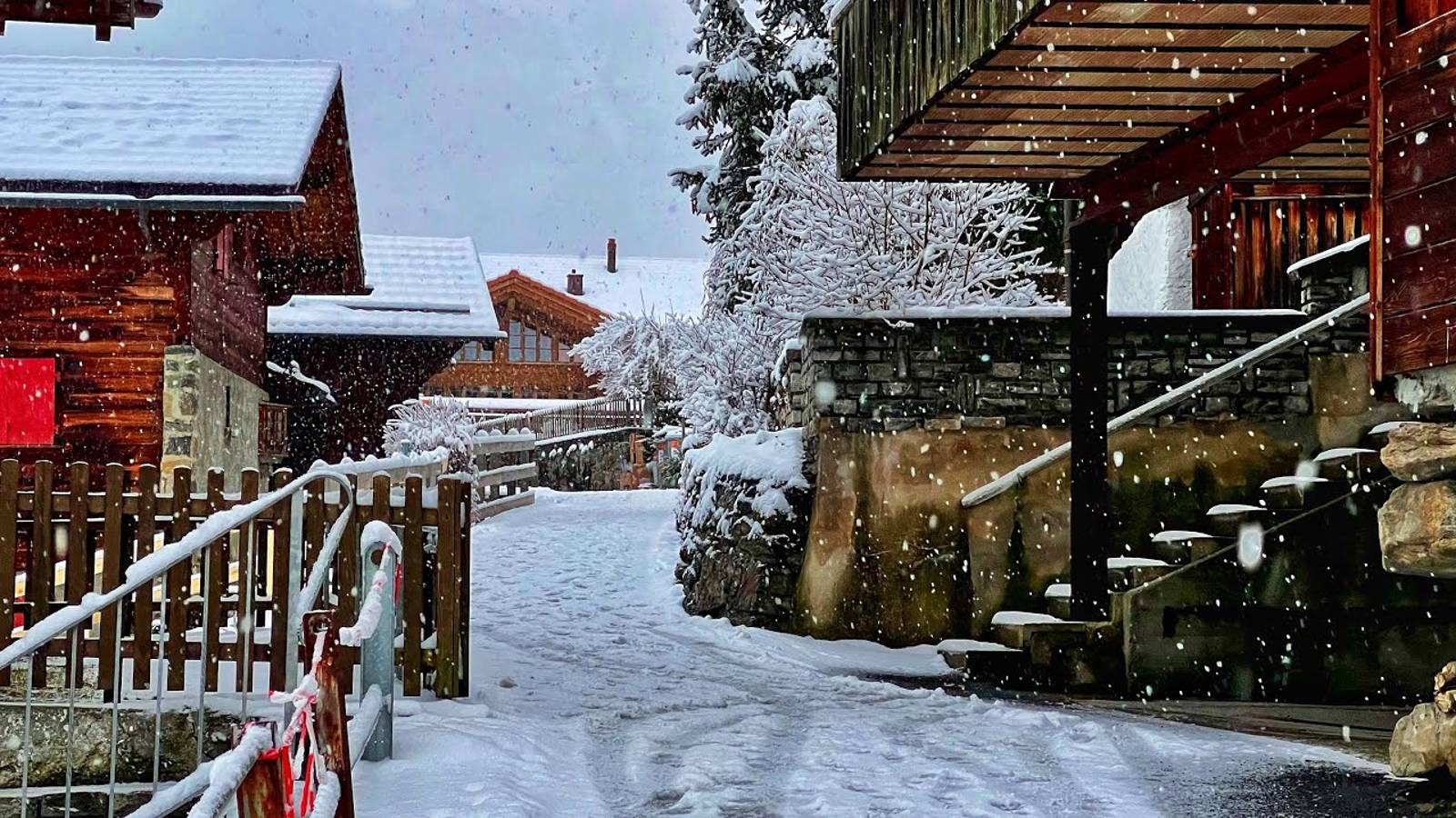 Снежная пешеходная экскурсия в красивой немецкой деревне 4K смотреть онлайн