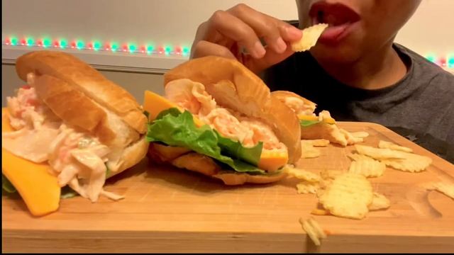 Shrimp & Crab Salad Croissants & Potato Chips | Asmr Mukbang | Late Night Eating Show смотреть онлайн