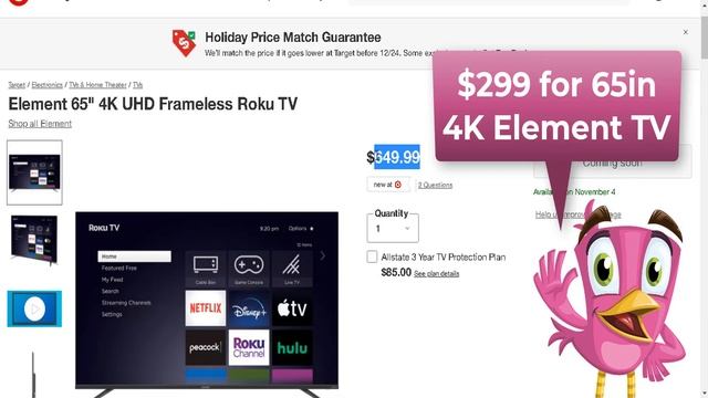 TARGET Black Friday Best TV Deals - $299 Element 65 inch 4K TV смотреть онлайн