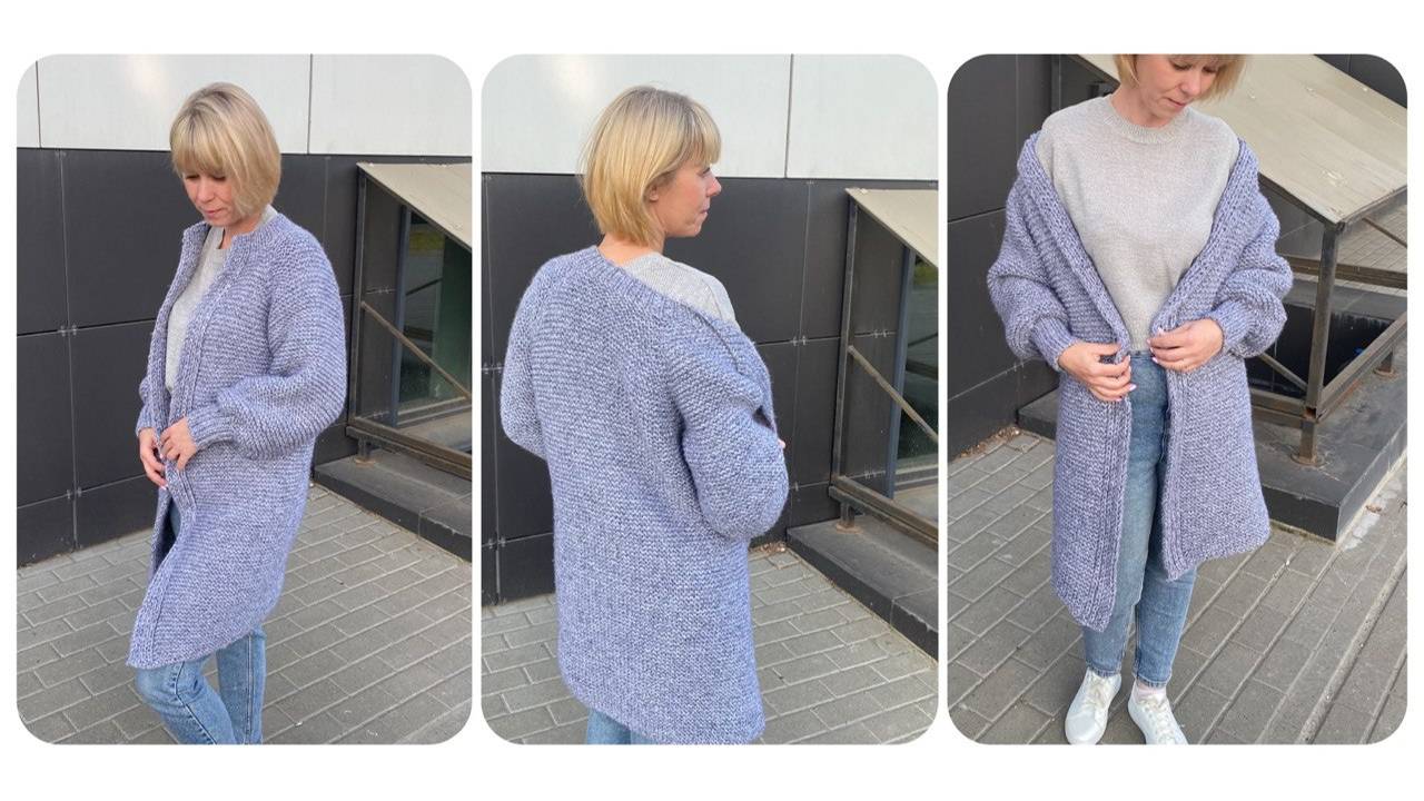 Простой и удобный кардиган регланом сверху, из толстой пряжи. ЧАСТЬ 1