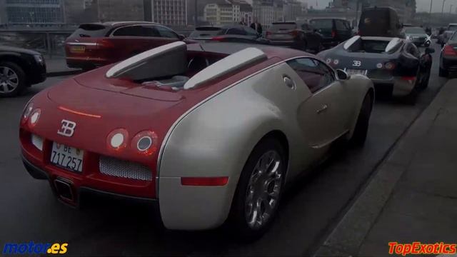 Two Bugatti Veyrons - Cold start sound & wheelspin смотреть онлайн