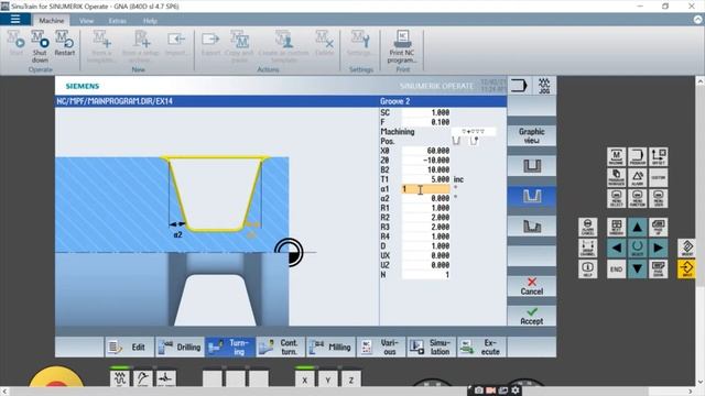 Siemens-SINUMERIK-Sinutrain-Cycle 930 Groove cycle-2 -with inclines(flank angle), radii, or chamfer смотреть онлайн