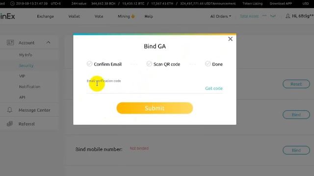 Бирже CoinEX Регистрация и Верификация
