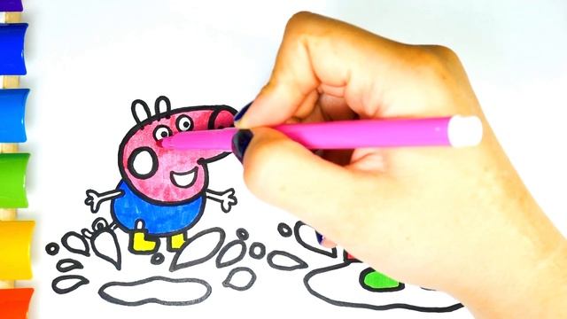 Mewarnai Peppa Pig untuk Anak anak Peppa dan George Melompat di Genangan смотреть онлайн