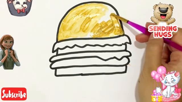 How to draw and color hamburger |Как нарисовать гамбургер | como dibujar una hamburguesa смотреть онлайн