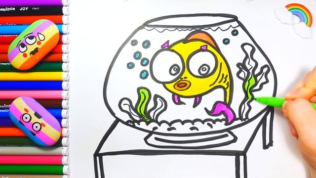 Раскраска для детей Рыбка Рисуем и Раскрашиваем Рыбку - Мультик Раскраска - Учим Цвета на Английском смотреть онлайн