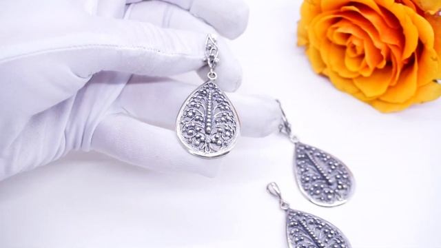 Серьги Подвеска Летроунила филигрань посеребрение скань зернь без камней комплект 3777 Хорошие Вещи смотреть онлайн