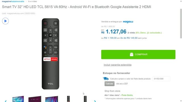 Smart TV 32” HD LED TCL S615 VA 60Hz - Android Wi-Fi e Bluetooth Google Assistente - MAGAZINE LUIZA смотреть онлайн