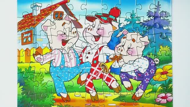 Сказка Три Поросенка - собираем пазлы для детей. The Three Little Pigs Fairy Tail Puzzle смотреть онлайн