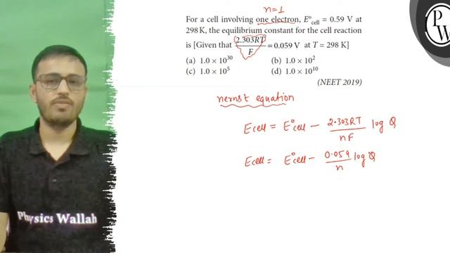 For a cell involving one electron, \( E_{\text {cell }}^{\circ}=0.5... смотреть онлайн