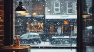 Vintage Coffee Shop Ambience - Smooth Piano Jazz Music w- Snow for Studying, Work & Relaxation