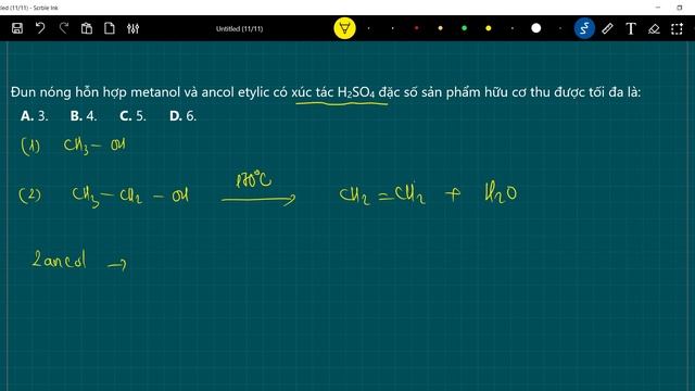 Đun nóng hỗn hợp metanol và ancol etylic có xúc tác H2SO4 đặc số sản phẩm hữu cơ thu được tối đa смотреть онлайн