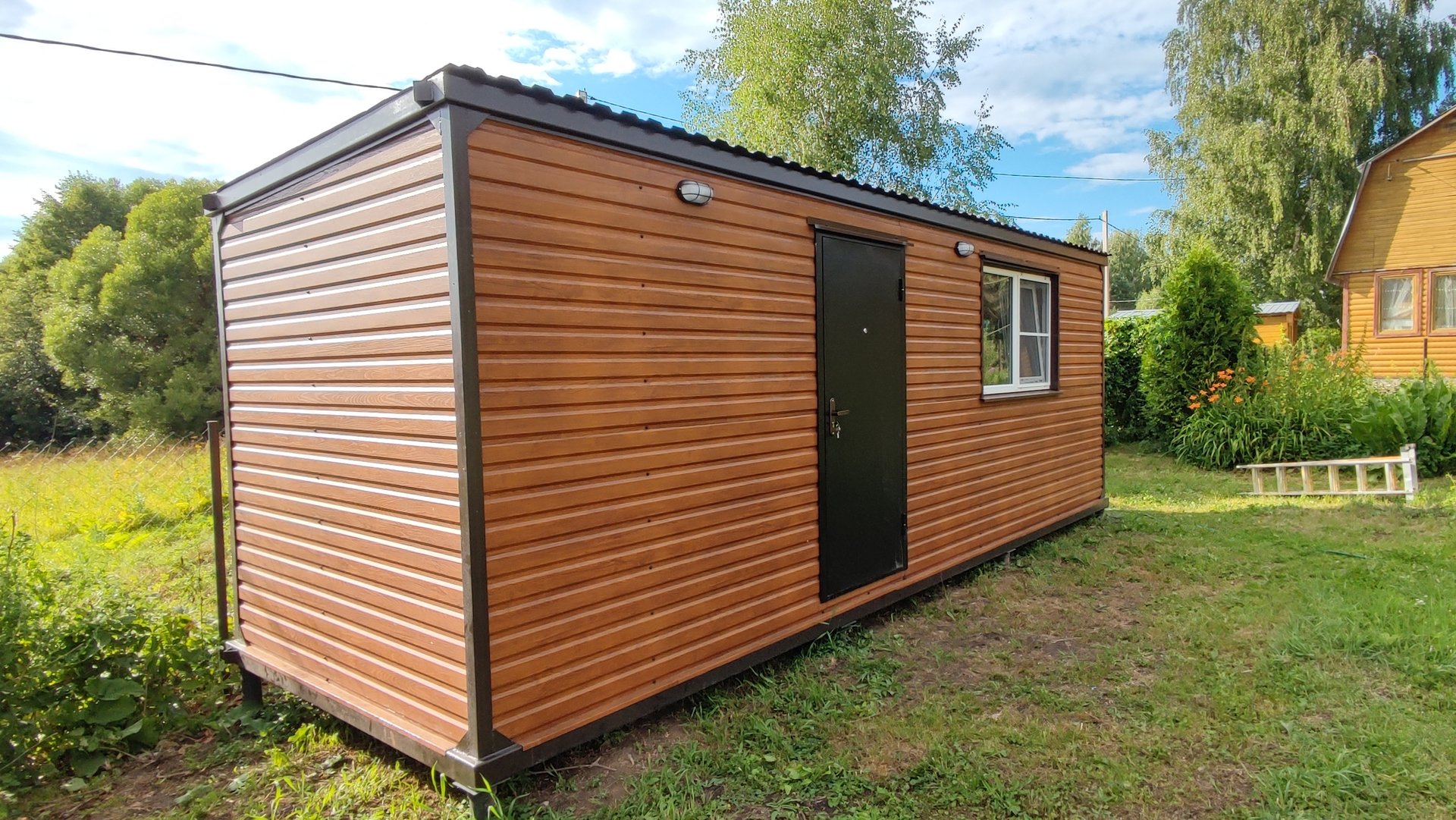 Дачный домик Люкс вагончик бытовка блок контейнер металлический с санузлом 7 метровая Дуб 3D смотреть онлайн