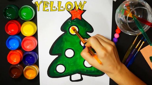 раскраска новогодней елки гуашью - christmas tree coloring with gouache смотреть онлайн