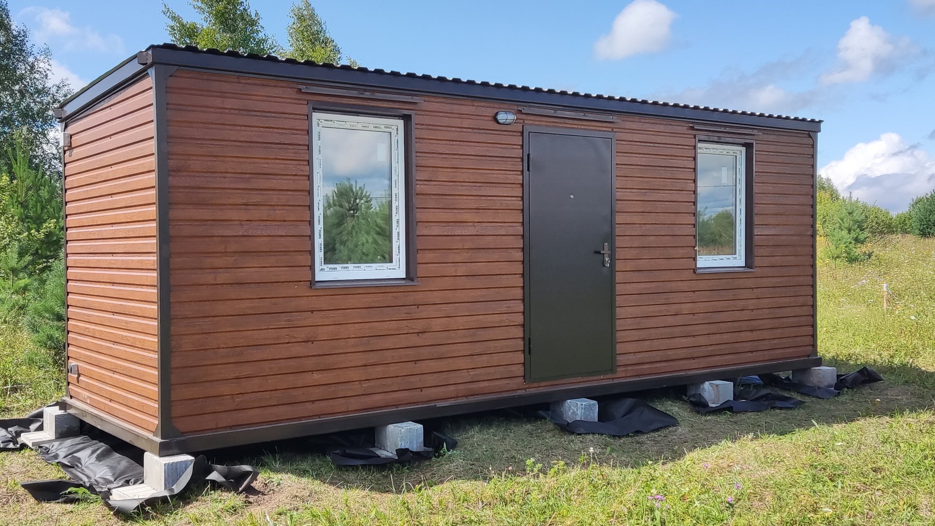 Дачный домик Люкс вагончик бытовка блок контейнер металлический 7 метровый Дуб 3D смотреть онлайн