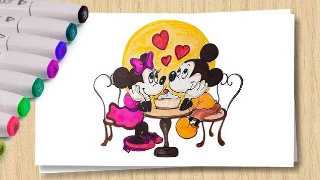 Рисунок ко Дню влюблённых_Рисуем влюбленных Микки Маус Valentine's day _ Mickey Mous смотреть онлайн