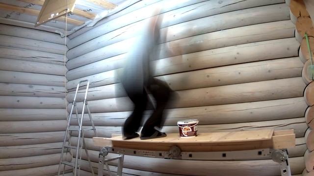 Покраска деревянных стен дома внутри. Влог-канал "Один в доме" смотреть онлайн