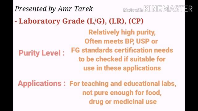 Grades Of Chemical Reagents Used In The Laboratory