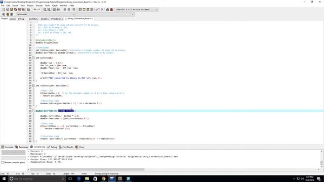 Decimal To Binary (Fractions) C Program смотреть онлайн