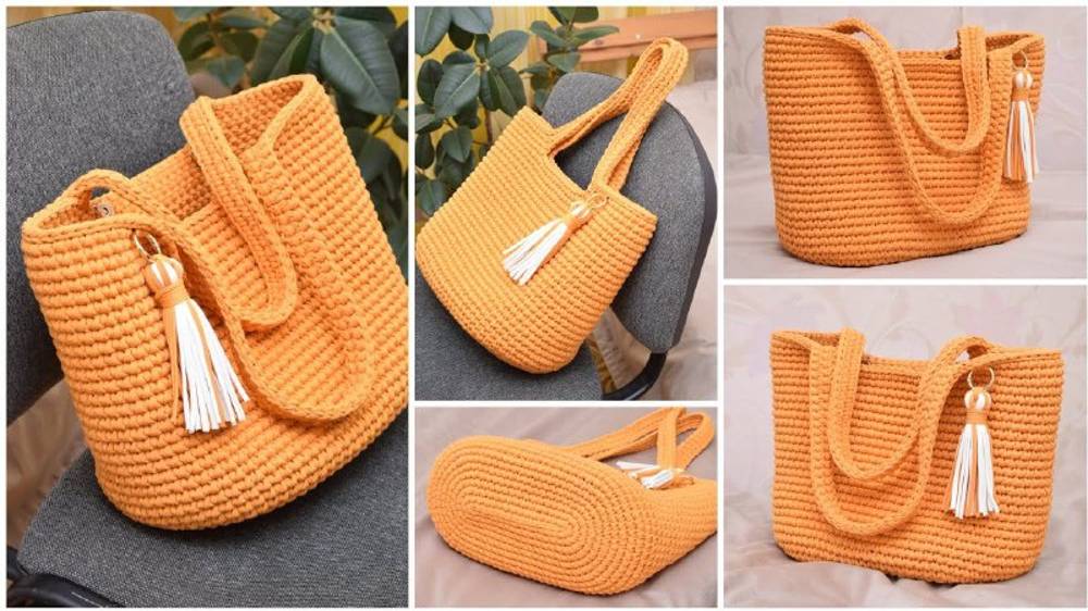 Большая сумка шоппер из трикотажной пряжи Овальное донышко Видео мастер-класс по вязанию крючком смотреть онлайн