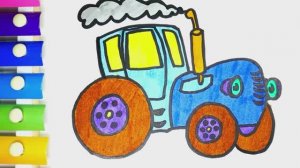 Синий Трактор Рисование и Раскраска для Детей. Учим Цвета