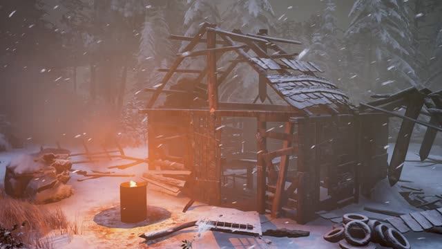 Уютная зимняя атмосфера и одинокая бревенчатая хижина, занесенная снегом под звуки сильного ветра смотреть онлайн