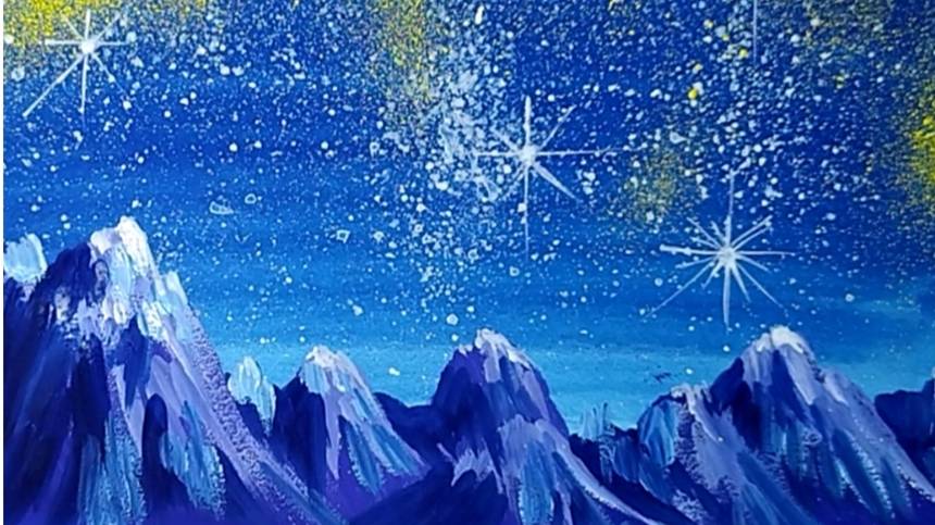 Как просто нарисовать красивый горный пейзаж гуашью. смотреть онлайн