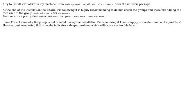 vboxusers group missing after virtualbox installation смотреть онлайн