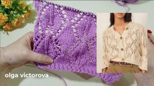 447 АЖУРНЫЕ РОМБЫ С ЛИСТЬЯМИ Вязание Узоры спицами Knitting patterns