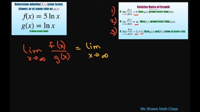 Determine if f(x) = 5 ln x grows faster, slower, or at same rate as g(x) = ln x. Show using limits смотреть онлайн