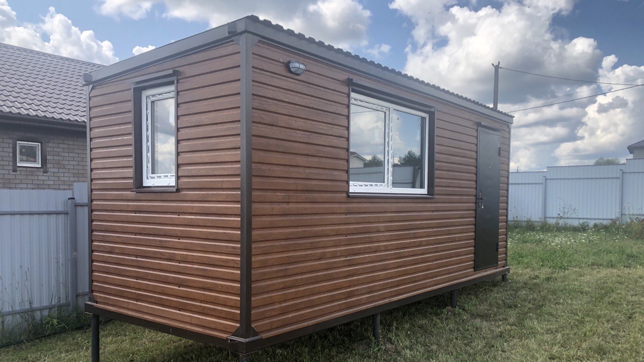 Дачный домик вагончик металлический блок контейнер 6 метровый бытовка в цвете дуб 3 D 100 мм смотреть онлайн