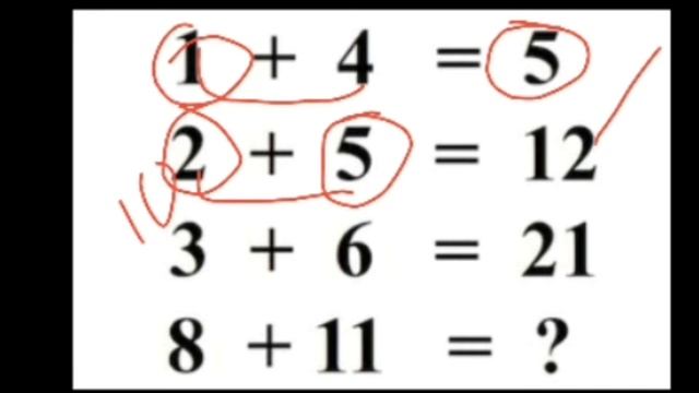 99 per cent people failed in this Puzzle | Puzzle solve maths 1+4=5, 2+5=12, 3+6=21, 8+11=? смотреть онлайн