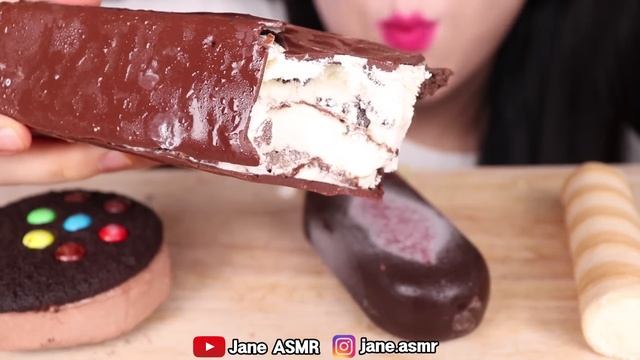 ASMR M&M'S CHOCOLATE ICE CREAM, GIANT CHOCOLATE ICE CREAM, LIP ICE CREAM 아이스크림 먹방 JANE ASMR 제인 смотреть онлайн