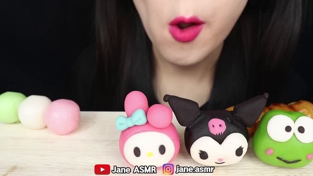 ASMR SANRIO MOCHI *KUROMI, HELLO KITTY, CINNAMOROLL, MY MELODY 산리오 화과자, 쿠로미, 헬로키티, 시나모롤 MUKBANG 먹방