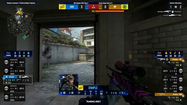 ГЕНИЙ НА S1MPL'e !! | S1MPLE 1 vs 4 | IEM COLOGNE 2022 смотреть онлайн
