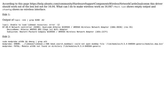 Ubuntu: Qualcomm Atheros QCA9565 not detected by ubuntu 16.04 смотреть онлайн