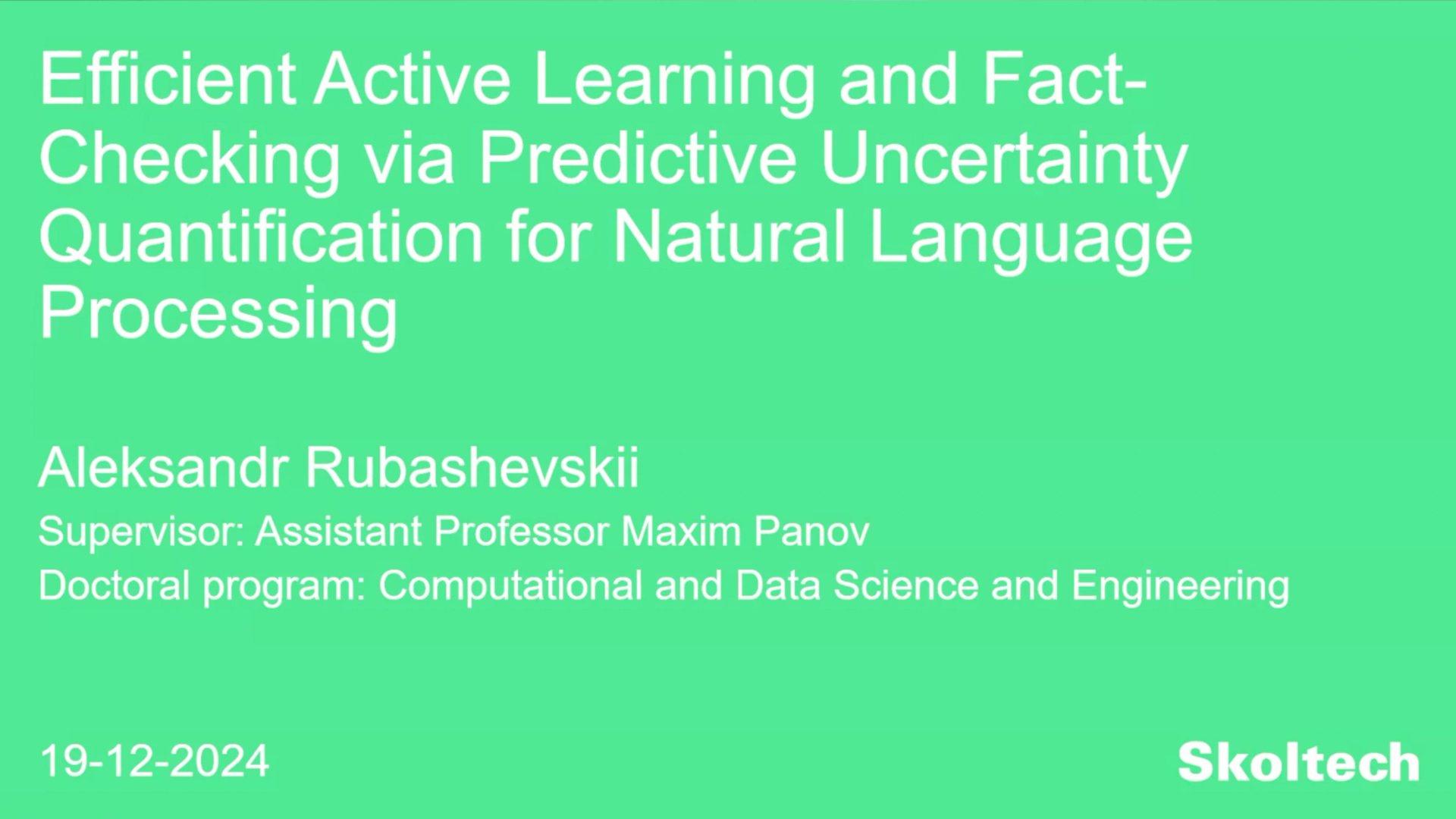 PhD Thesis Defense. Aleksandr Rubashevskii