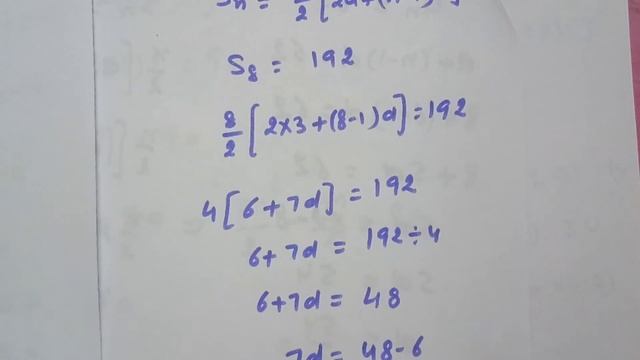 Ex5.3,QNo3(9), given a=3, n=8, S= 192, find d. смотреть онлайн