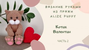 Плюшевый Котик Валентин КО ДНЮ ВСЕХ ВЛЮБЛЕННЫХ из петельчатой пряжи ALIZE PUFFY FINE (часть 2)