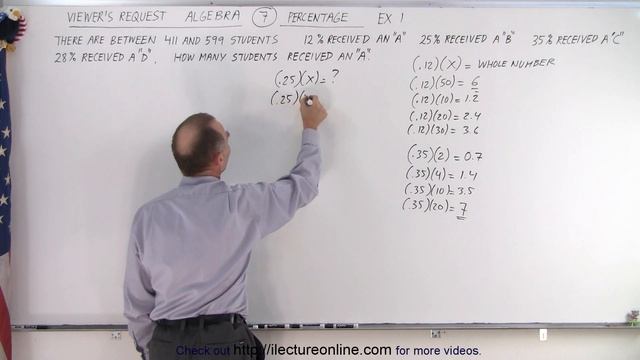 Viewer's Request: Algebra #7: Percentage: Ex. 1 (How Many Students Got an "A"?) смотреть онлайн