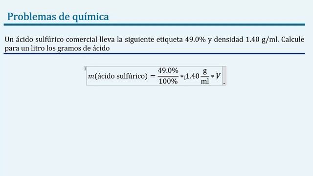 Gramos De ácido Sulfúrico H2SO4 Al 49.0% Densidad 1.40 Y 1.00 L De Solución