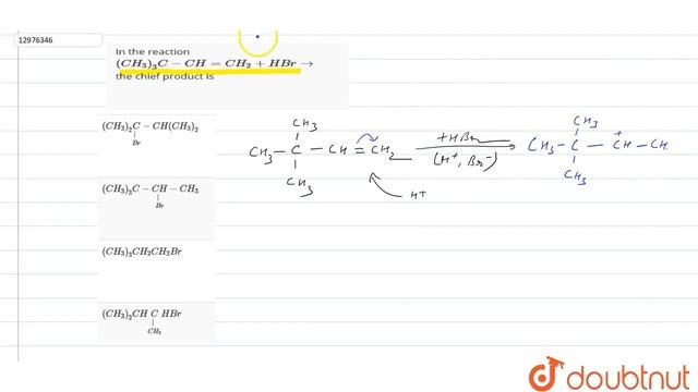 In the reaction(CH_(3))_(2)C-CH=CH_(2) + HBr rarr the chief product is | 11 | ALKENES | CHEMISTR... смотреть онлайн