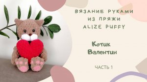 Плюшевый Котик Валентин ко ДНЮ ВСЕХ ВЛЮБЛЕННЫХ из петельчатой пряжи ALIZE PUFFY FINE (часть 1)