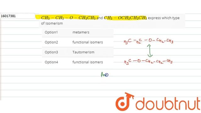 `CH_(3)-CH_(2)-O-CH_(2)CH_(3)` and `CH_(3)-OCH_(2)CH_(2)CH_(3)` express which type of Isomerism смотреть онлайн