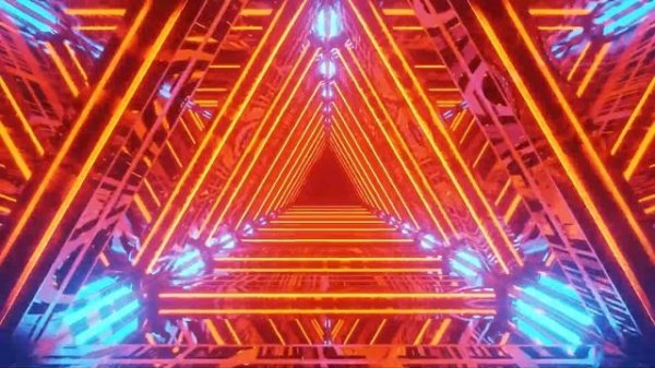 NEON ORANGE TRIANGLE COLOR TUNNEL CORRIDOR SCI-FI LIGHTS BACKGROUND - 1 Hour (60 mins)