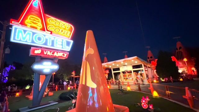 Cars Land Radiator Springs  Halloween Decorations Walk Through | Disney California Adventure