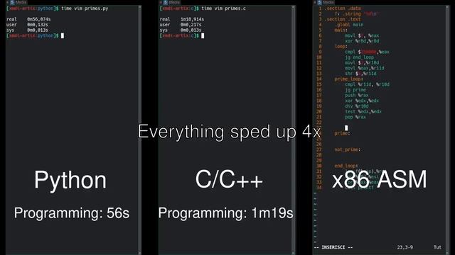 Python vs C_C vs Assembly side-by-side comparison смотреть онлайн