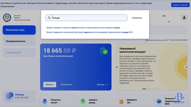 Как заказать справку о наличии положительного, отрицательного или нулевого сальдо по ЕНС смотреть онлайн