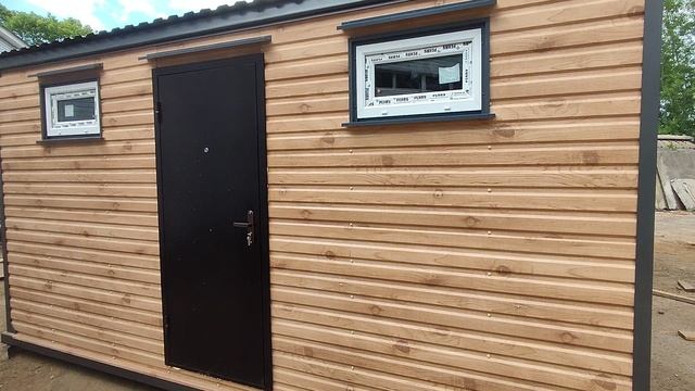 Блок контейнер вагончик металлический бытовка домик для дачи хоз блок 2.40х5х2.40м в цвете Орех 3D смотреть онлайн